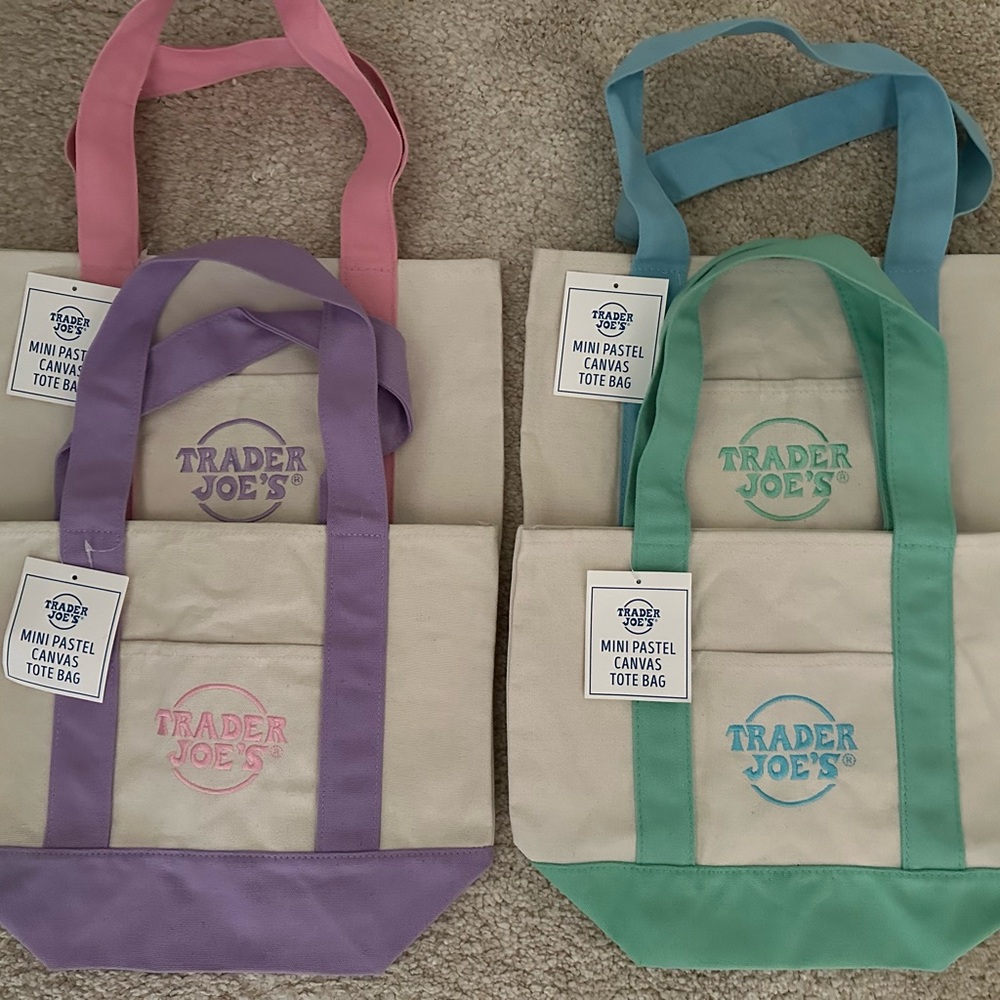 Trader Joe's Canvas Tote Bags with Pastel Handles